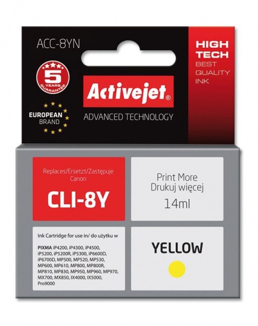Tusz Activejet ACC-8YN (Canon CLI-8Y) supreme 14ml yellow Chip