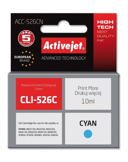 Tusz Activejet ACC-526CN (Canon CLI-526C) supreme 10ml cyan Chip