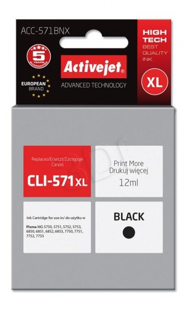 Tusz Activejet ACC-571BNX (Canon CLI-571Bk XL) supreme 12ml czarny Chip