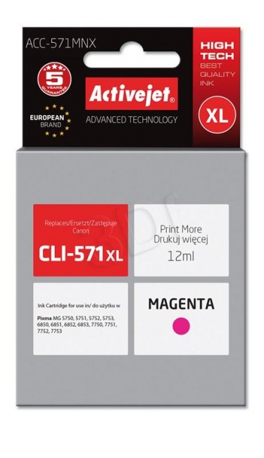 Tusz Activejet ACC-571MNX (Canon CLI-571M XL) supreme 12ml magenta Chip