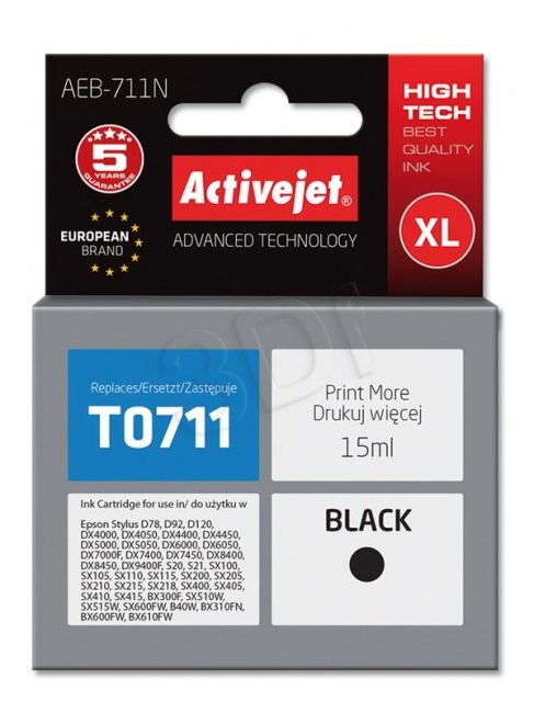 Tusz Activejet AEB-711N (Epson T0711 T0891 T1001) supreme 15ml czarny