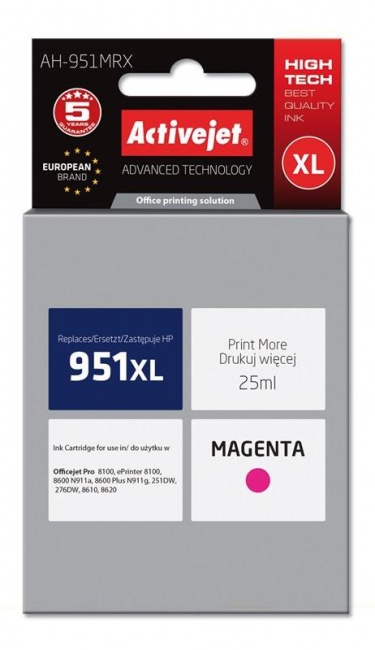 Tusz Activejet AH-951MRX (Hewlett Packard HP 951XL CN047AE) premium 25ml magenta Chip