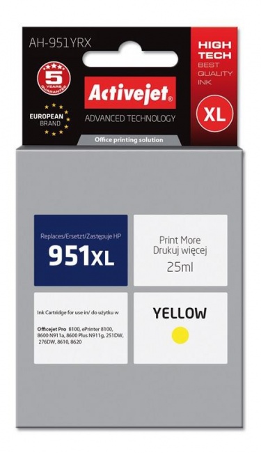 Tusz Activejet AH-951YRX (Hewlett Packard HP 951XL CN048AE) premium 25ml yellow Chip