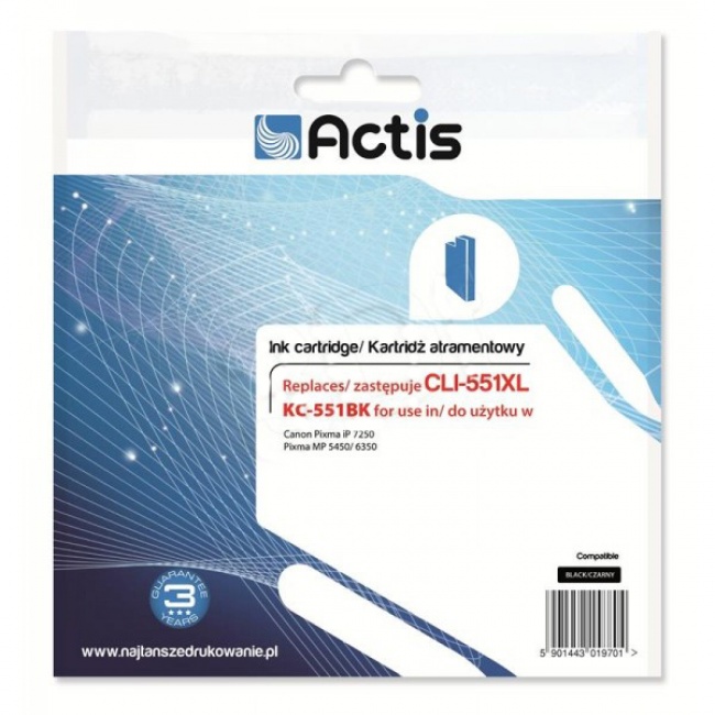 Tusz Actis KC-551BK (Canon  CLI-551BK) standard 12ml czarny Chip