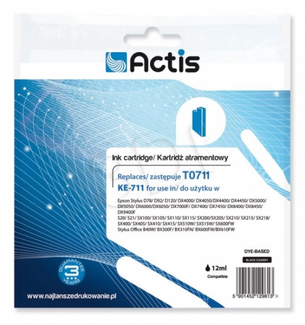 Tusz Actis KE-711 (Epson  T0711 C13T071140) standard 15ml czarny